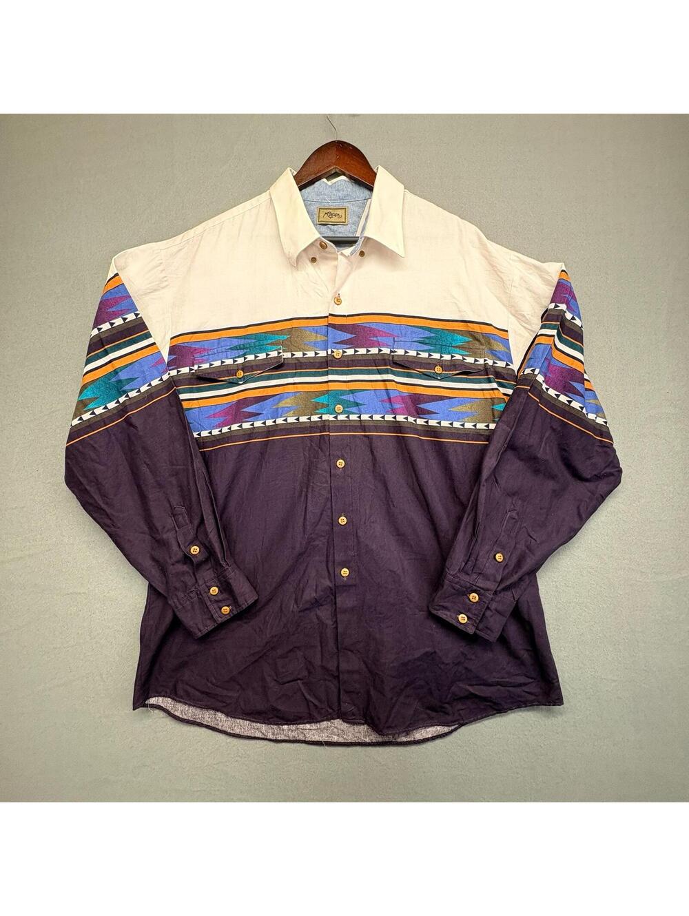 Vintage Roper Southwestern Aztec Western Long Sleeve Button-Up Shirt Sz XL